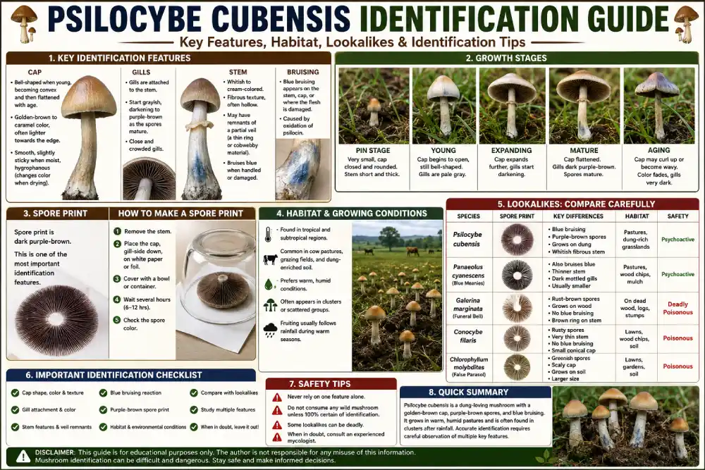 Psilocybe Cubensis Mushroom Identification Guide 2026