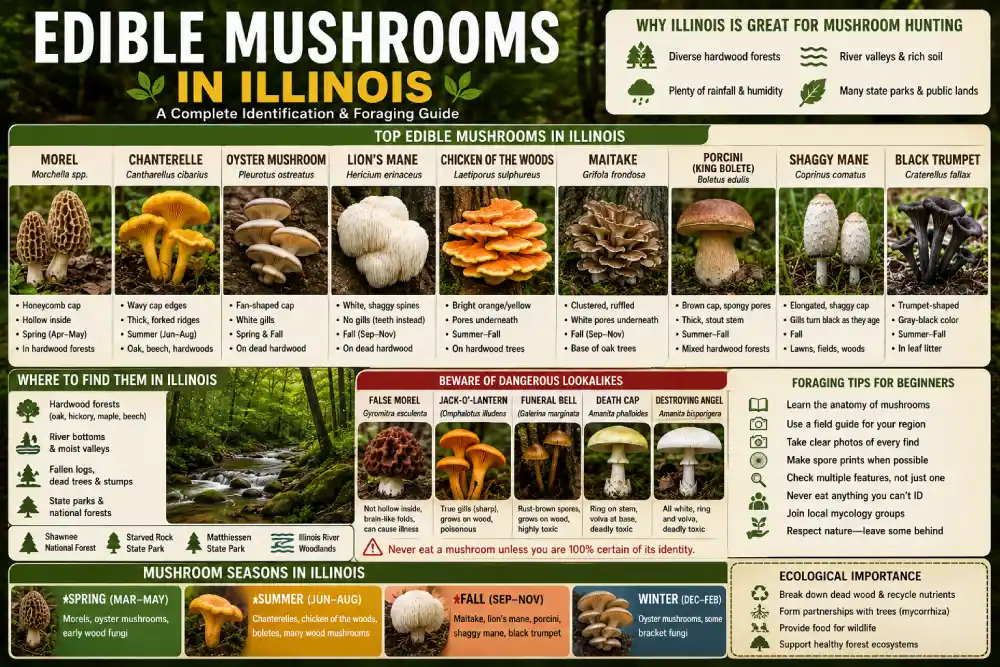 Edible Mushrooms in Illinois  Complete Identification and Foraging Guide
