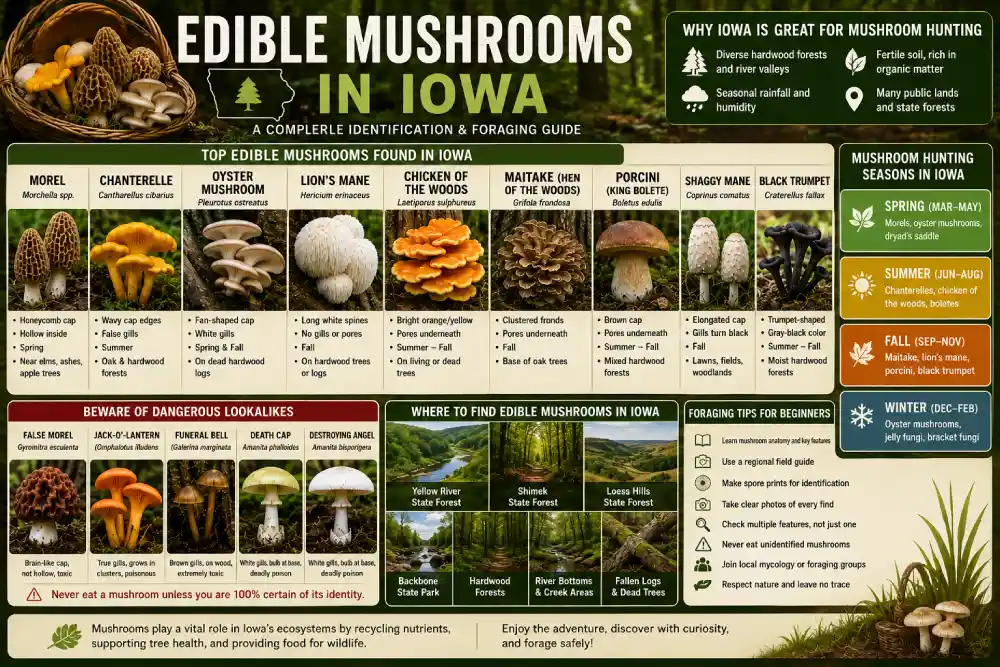 Edible Mushrooms in Iowa: Identification Guide 2026