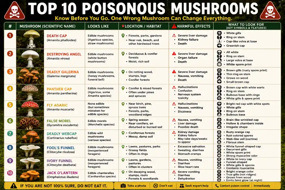 Top 10 Poisonous Mushrooms: Identification, Dangers, and Safety Guide