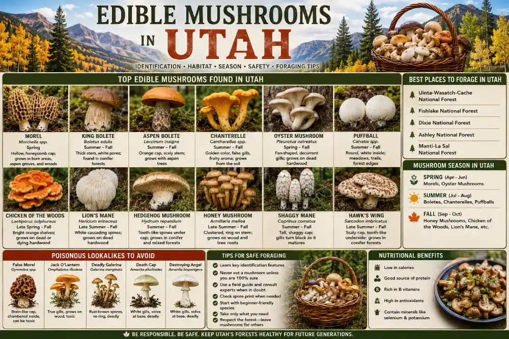 Edible Mushrooms in Utah Identification Guide 2026