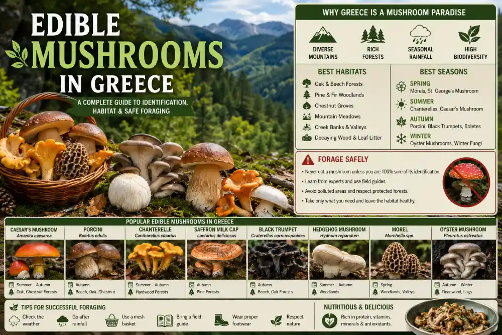 Edible Mushrooms in Greece: Identification Guide 2026